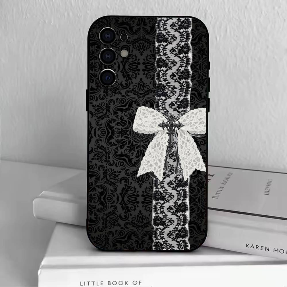 Элегантный дизайн с принтом черного кружева Чехол для телефона для Samsung S25,S24,S21,S22,S23,S30,Ultra,S20,Plus,Fe,Lite,Note,10,Черный чехол