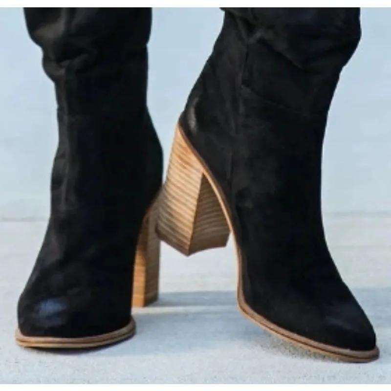 Fashion New Style Popular Women Fashionable Casual Vintage Retro Long Knee-high Cowboy Boots Square Heels Shoes Boot Woman Zapatos Mujer