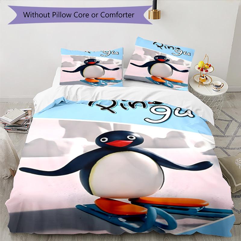 3pcs Pingu1 Design Cover Set - HD Printed Bedding with 1 Cover and 2 Pillowcases - Perfect for Home and Dorm Decor