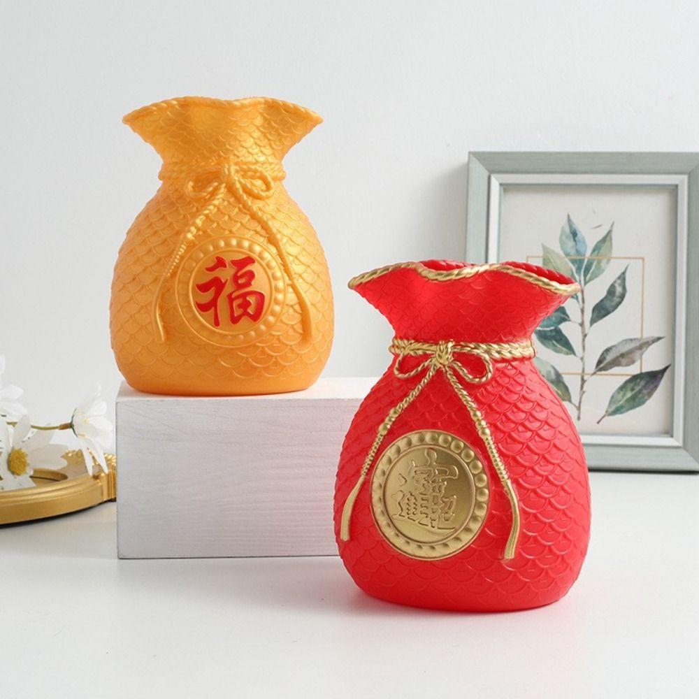 Chinese Style Blessed Bag Flowerpot Vase Red/Gold Flower Arrangement Vase  Living Room