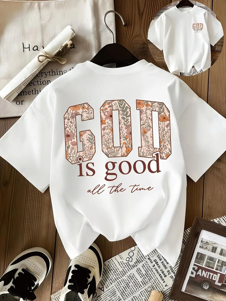 Danqi Yoyo T Shirt Floral Faith Graphic Tops Mens Tshirt Trendy Back Print Casual Short Sleeve Tee Round Neck Tshirt