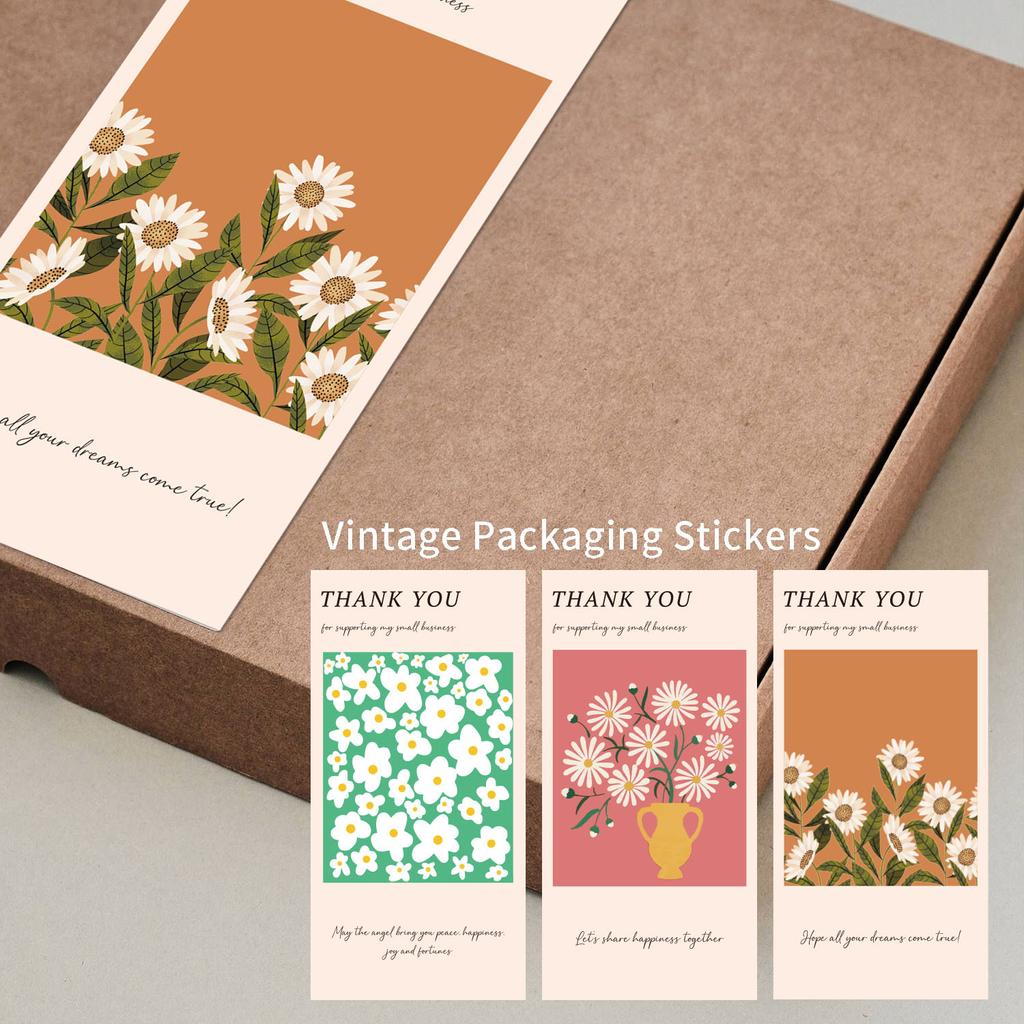 10-50pcs Daisy Pattern Thank You For Supporting My Small Business Stickers 5*10cm Gift Package Box Decor Sealing Labels