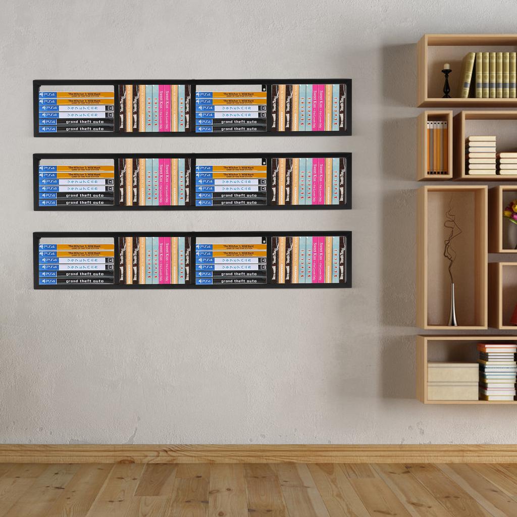Black Wall Mount 34 Inch Media Storage Rack, CD DVD Organizer Shelf - Metal Bookcase for Video Games, Movies, Blu-ray, Records