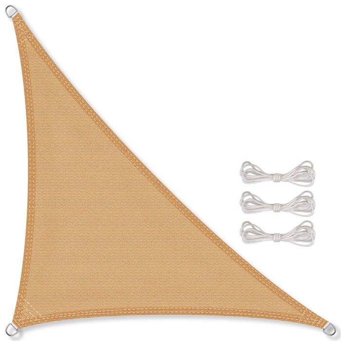Voile d'ombrage triangulaire 4 x 4 x 5,7 m beige - HDPE 100%, anti-déchirure, protection UV ~85%
