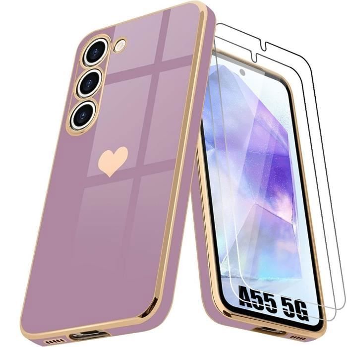 Coque - Booling - pour Samsung Galaxy A55 5G - Antichoc - Silicone Hybride - Violet -2 Verre trempé
