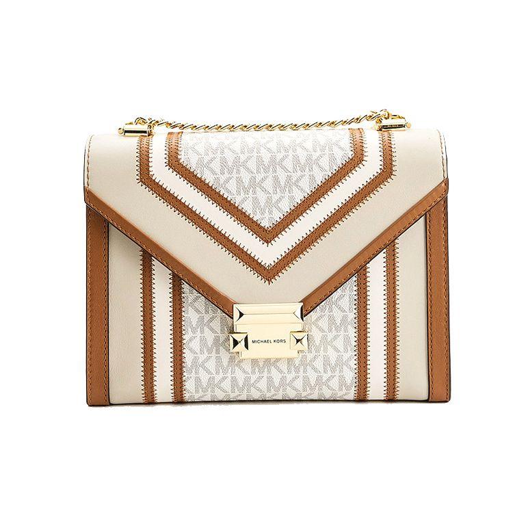 Michael Kors MK Whitney Сумка-конверт с принтом винтажной цепи Женская сумка через плечо Коричневый Бежевый 30H8GWHL3B-170