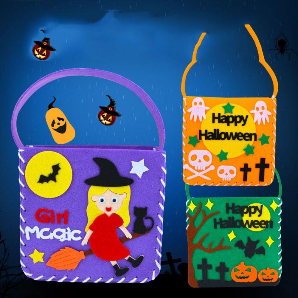 Pumpkin Bag DIY Halloween Candy Bag Trick Or Treat Pumpkin Handbag Kindergarten