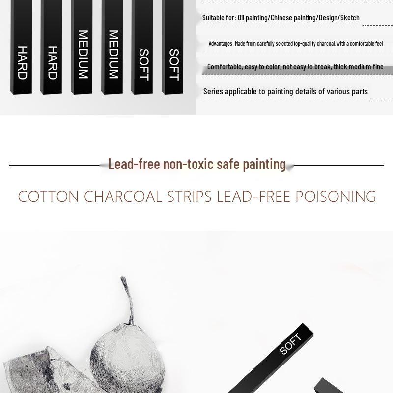 Sketch Square 6-Piece Set: Soft, Medium & Hard Carbon Sticks, Quick Sketch Charcoal & Graphite Pencils for Art & Doodling.