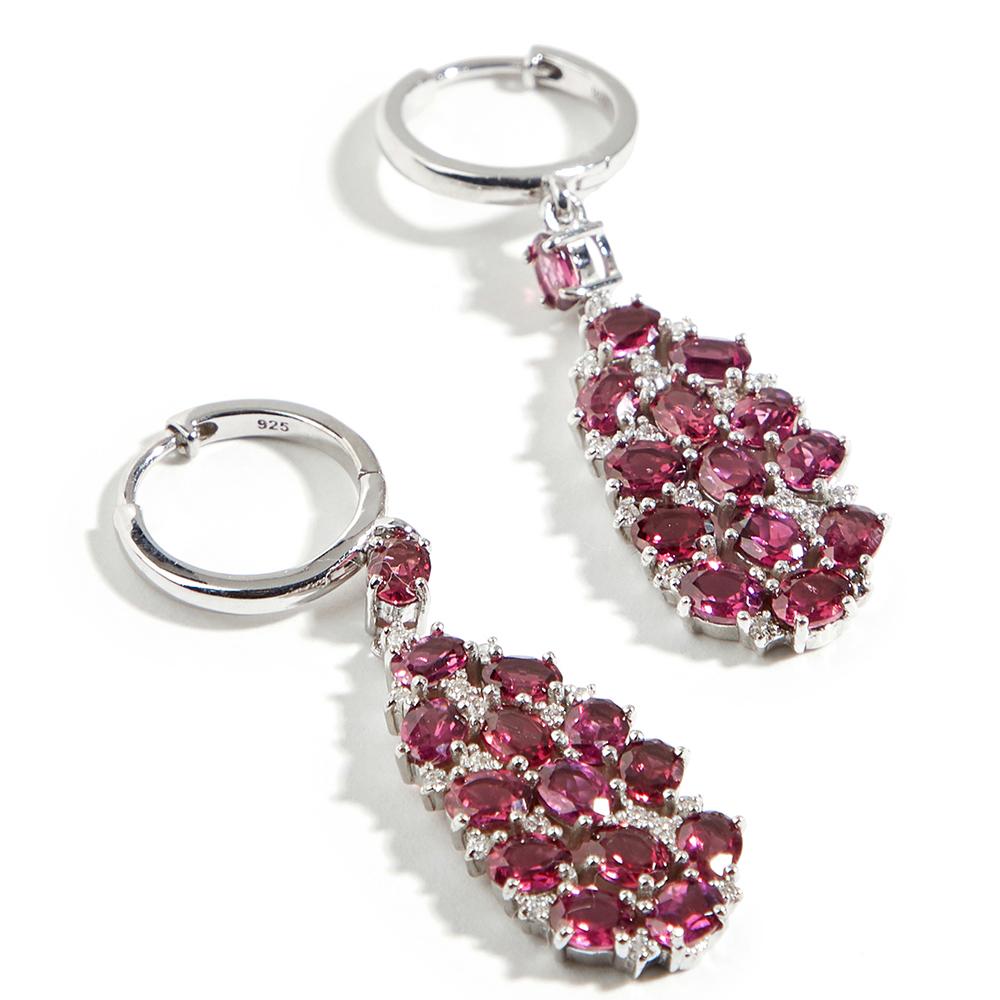 Великолепные дизайнерские длинные висячие серебряные серьги для женщин, натуральные драгоценные камни из родолита, роскошные украшения для свадьбы, романтический подарок