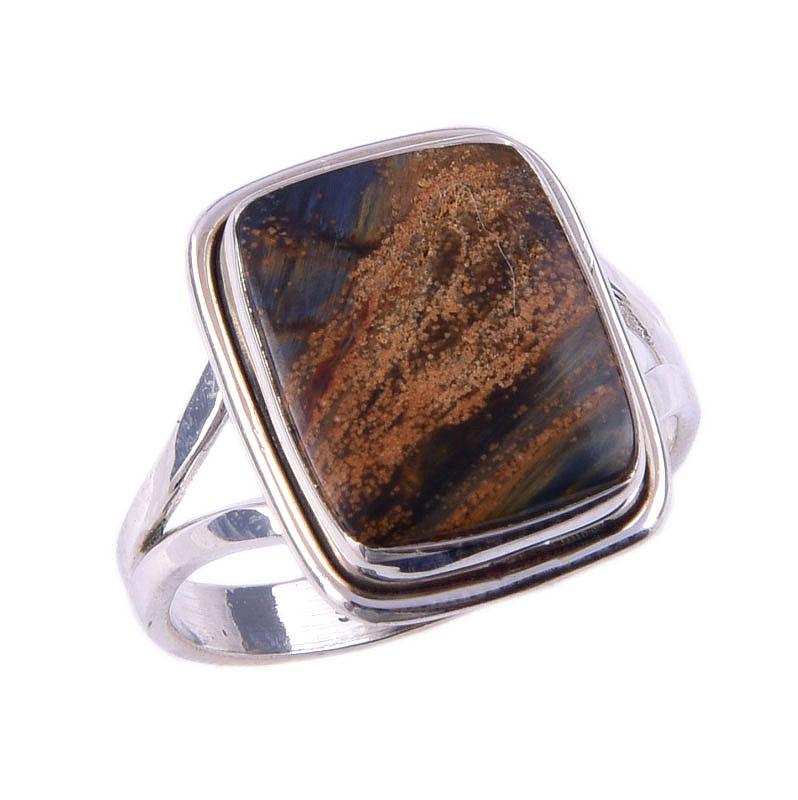 Кольцо из чистого серебра 925 пробы с натуральным камнем Питерсит, размер 8, d6M60