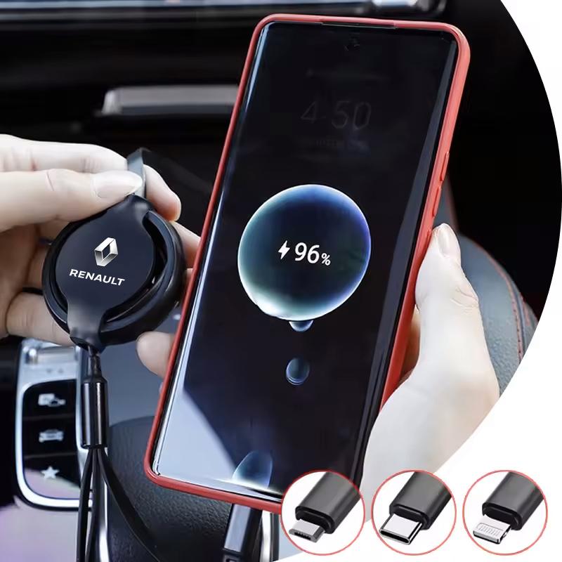 2026 Hot For Renault Interior Stickers Car 3 In 1 Retractable Micro Data Wire USB Type C Fast Charging For Renault Megane 2 3 4