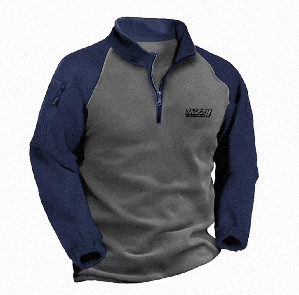 Men's Fleece Warm V-neck Zipper Sweatshirt  Outdoor Sports Coats Pullover Men's Casual Outwear