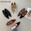 Модные SUOJIALUN 2024 Осень Женские Туфли на Плоской Подошве Модные С Острым Носком Женские Элегантные Туфли Мэри Джейн Мягкий Плоский Каблук Уличные Платья Балетки