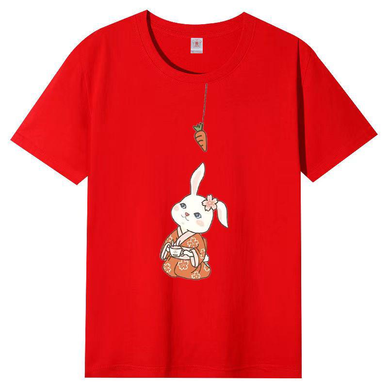 Футболка с изображением кролика из хлопка для женщин 2025 года, летние новые белые трендовые женские свободные топы с короткими рукавами