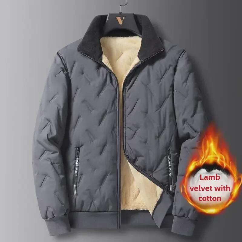 Men's Thick Lamb Fleece Winter Jacket for Middle-Aged Dads