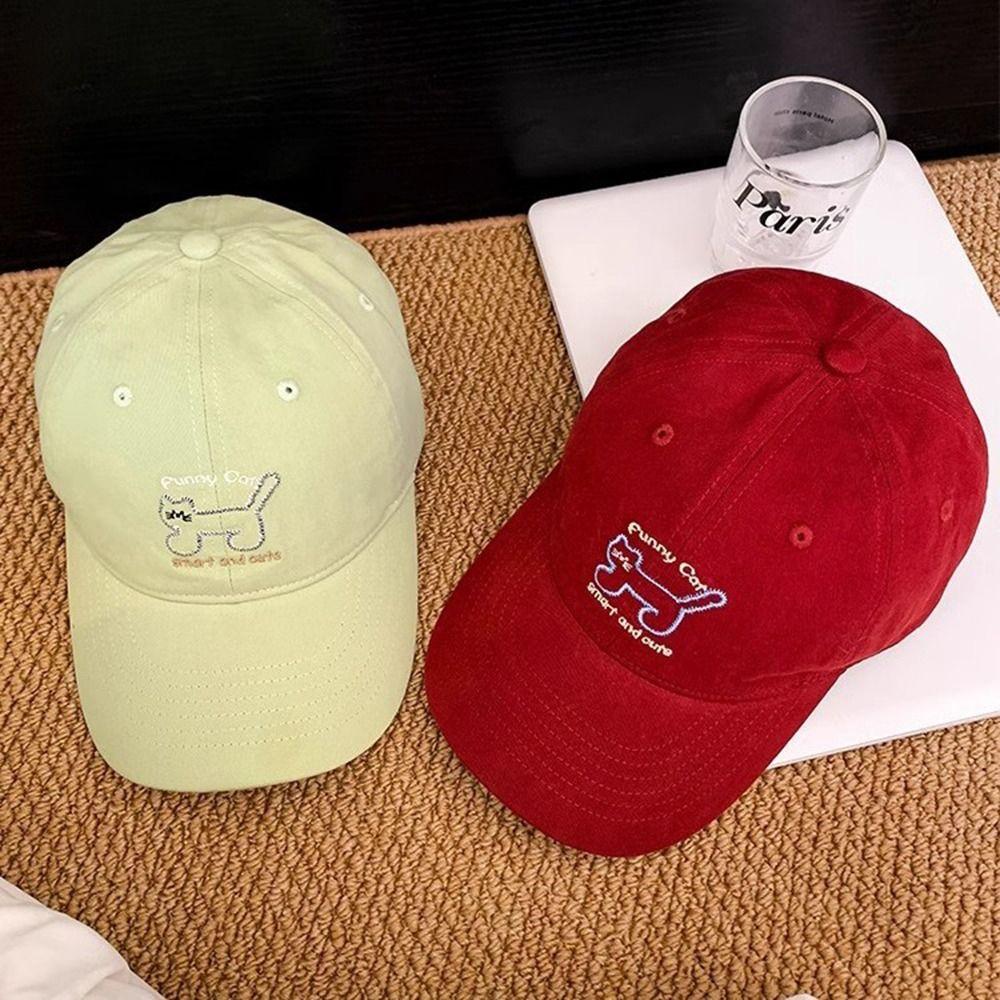 Adjustable Sunscreen Baseball Cap Breathable Cotton Peaked Hat Cat Embroidered Cap Unisex