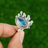 Natural Swiss Blue Topaz Gemstone Statement Adjustable Ring 925 Silver For Girls