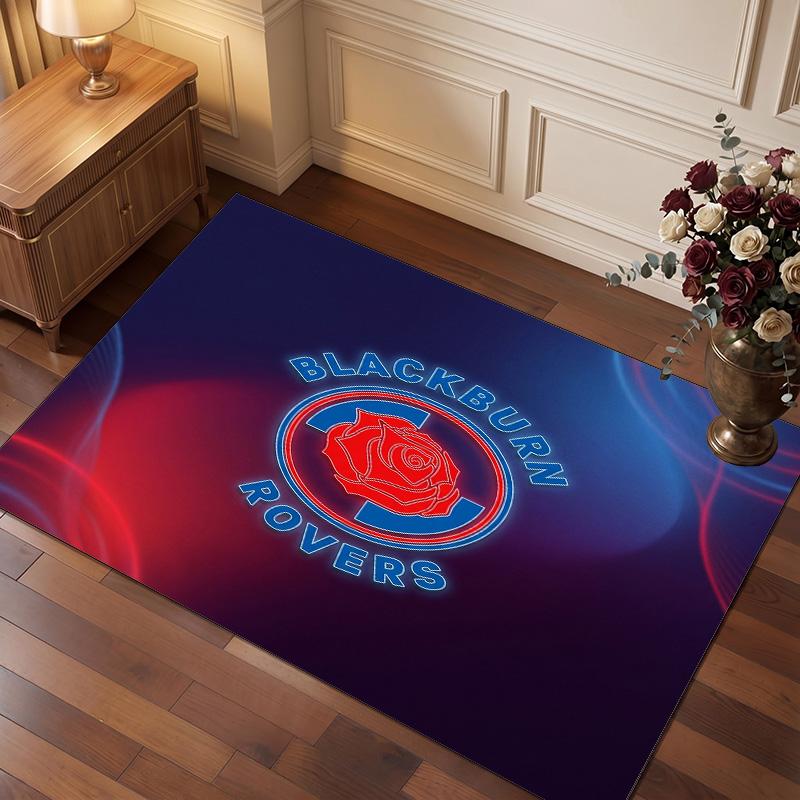Blackburn Rovers Football Print Crystal Velvet Rug, Comfortable Water Absorbent Non Slip Indoor Floor Carpet