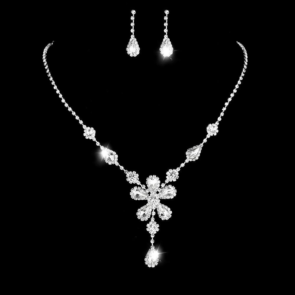 Luxury Bridal Zircon Flower Necklace & Earrings Set - Elegant Wedding Jewelry Accessories