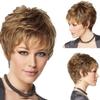 Ladies Short Nature Blonde Brown Wig Synthetic Curly Wig With Bang For Women Daily Party Use Heat Resistant Fiber