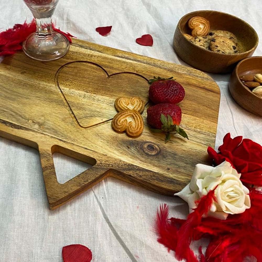 Valentine's Day Gift Organic Acacia Kitchen Cutting Chopping Charcuterie Board Platter Butcher Block for Cheese and Vegetables