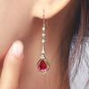 BELLA BOX Charms Long Earrings For Women Water Drop Shaped Gemstone Ruby Elegant Female