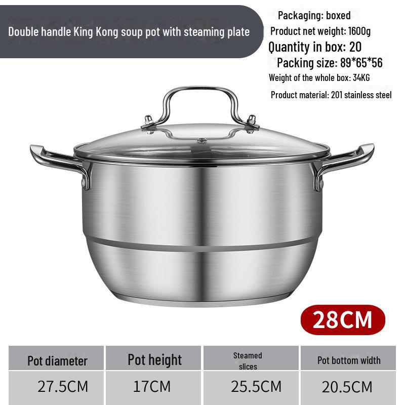 Многофункциональная суповая кастрюля King Kong из нержавеющей стали с решеткой для варки на пару и нарезкой, корзиной для приготовления на пару, можно преподнести в качестве подарка.