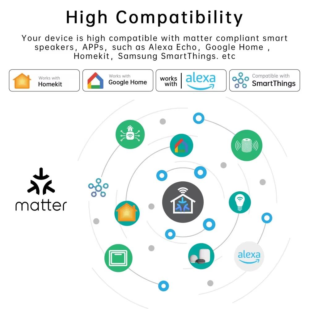 Matter WiFi Smart Switch 16A Smart Home Light Switch Relay Module Voice Control Work with Alexa Google Homekit Smartthings Tuya