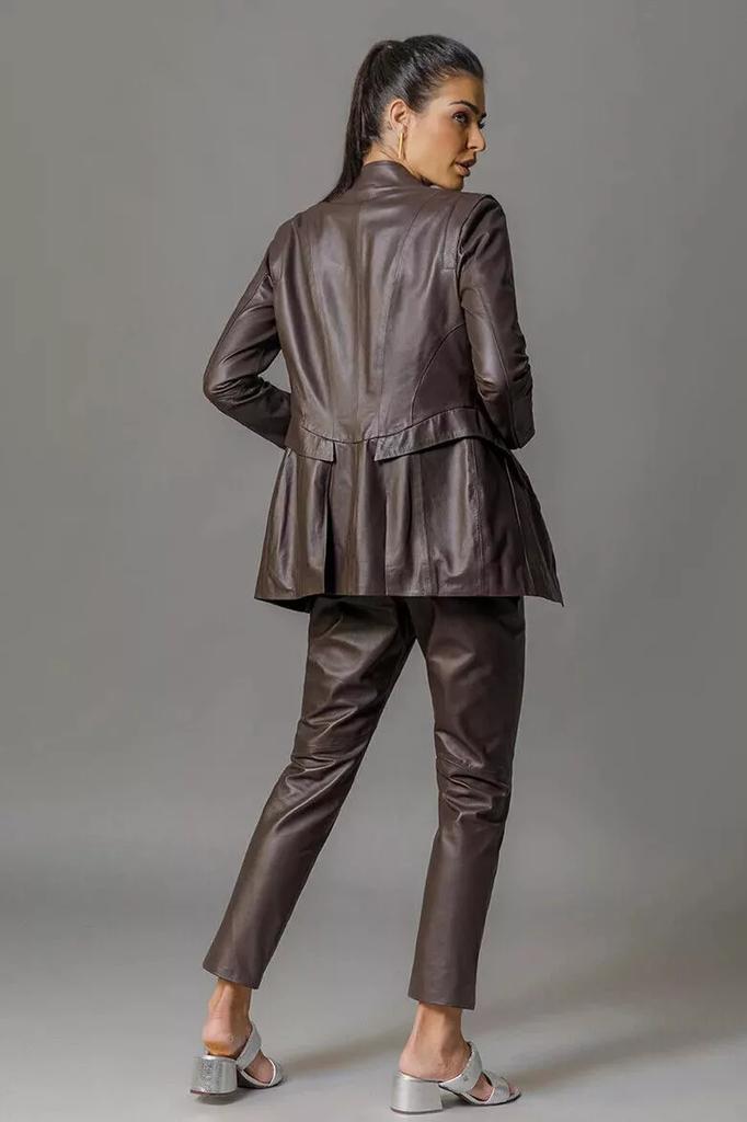 Настоящая овчина кожа коричневый стильный блейзер подлинный ручной работы женские пуговицы