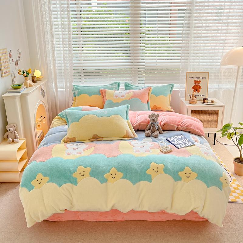 Pink Thick Fleece Flower Duvet Cover For Girls Winter Warm Flannel Quilt Cover 1Pc 150Cm Size Girls' Bedding Funda Nordica Cama