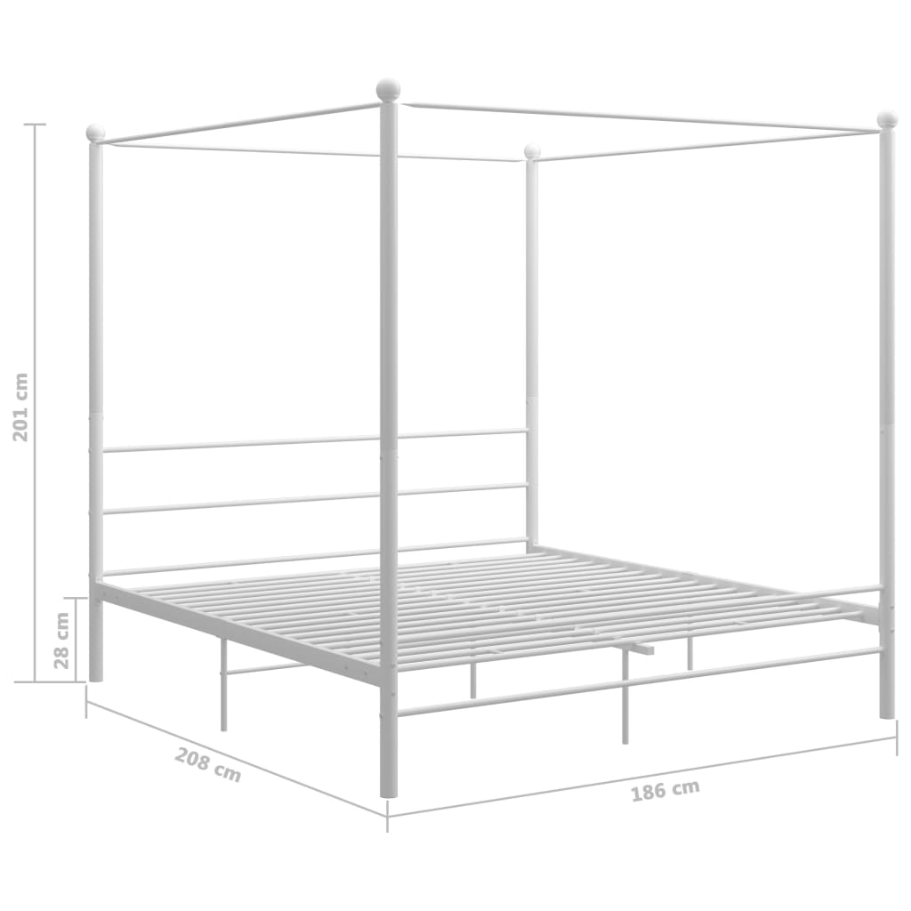 Белая металлическая кровать с балдахином 180x200 см