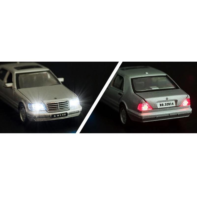 1/32 Benz W140 Классическая игрушечная модель автомобиля из литого сплава Миниатюрная со звуком и светом Инерционный механизм 1:32 Коллекция Подарок для Мальчика Малыша