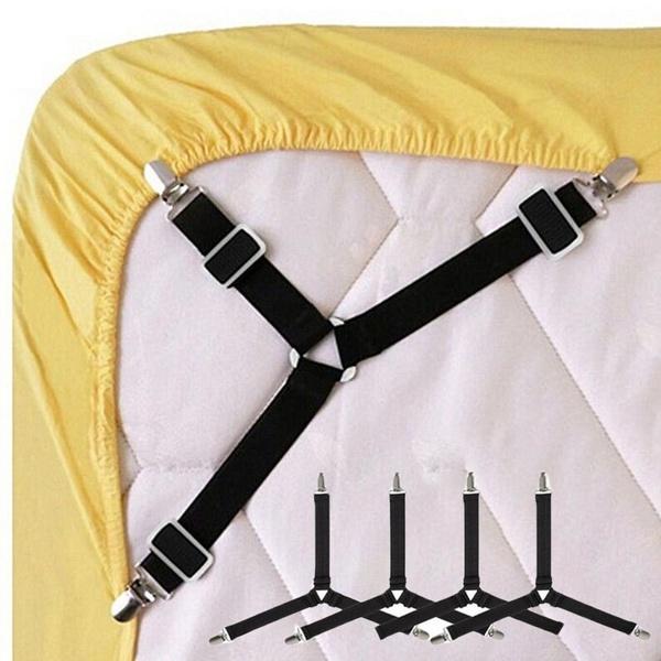 4PCS Blue Triangle Bed Mattress Sheet Clips Grippers Straps Suspender Fastener Holder