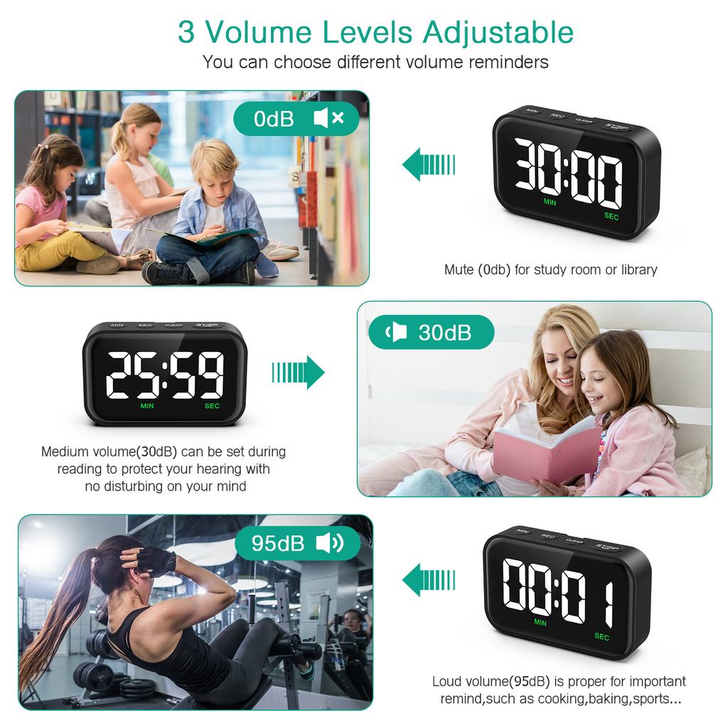 ORIA Магнитный кухонный таймер для приготовления пищи с обратным отсчетом Цифровой таймер на батарейках для класса, учителя, детей