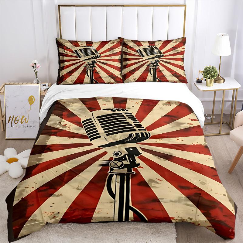 3pcs microphone Duvet Cover Set, Soft Comfortable Duvet Cover,Guest Room (1*Duvet Cover + 2*Pillowcase, Without Core) yy251104105