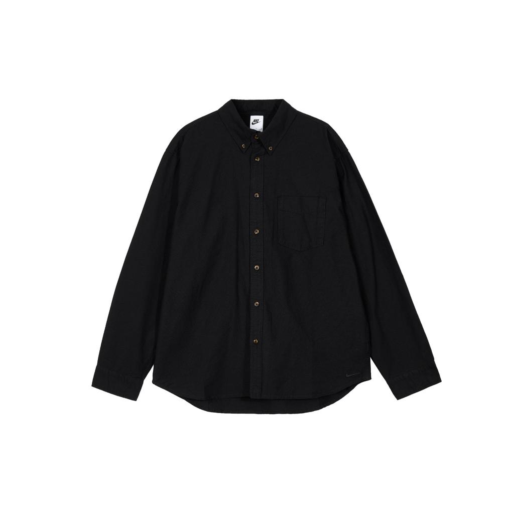 Nike Life Solid Logo Comfortable Casual Long Sleeve Shirt Men Shirts Black FN3126-010
