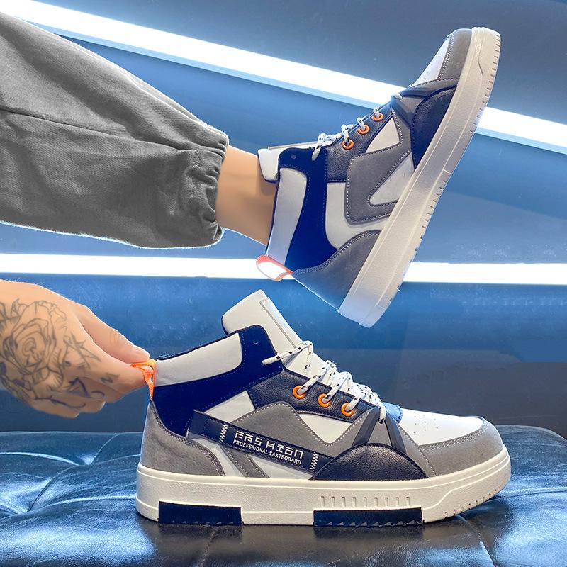 High-top Men's Shoes 2024 New Trendy Versatile Student Sports and Leisure Shoes Student Soft-soled Heightening Non-slip Flat Shoes