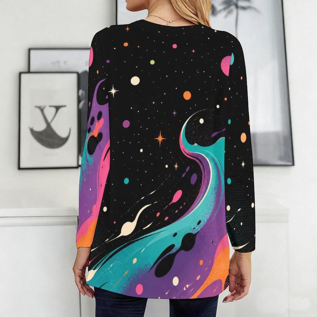 Ladies Plus Size Long Sleeve Pocket Tee Loose Relaxed Casual Everyday Leisure Blouse