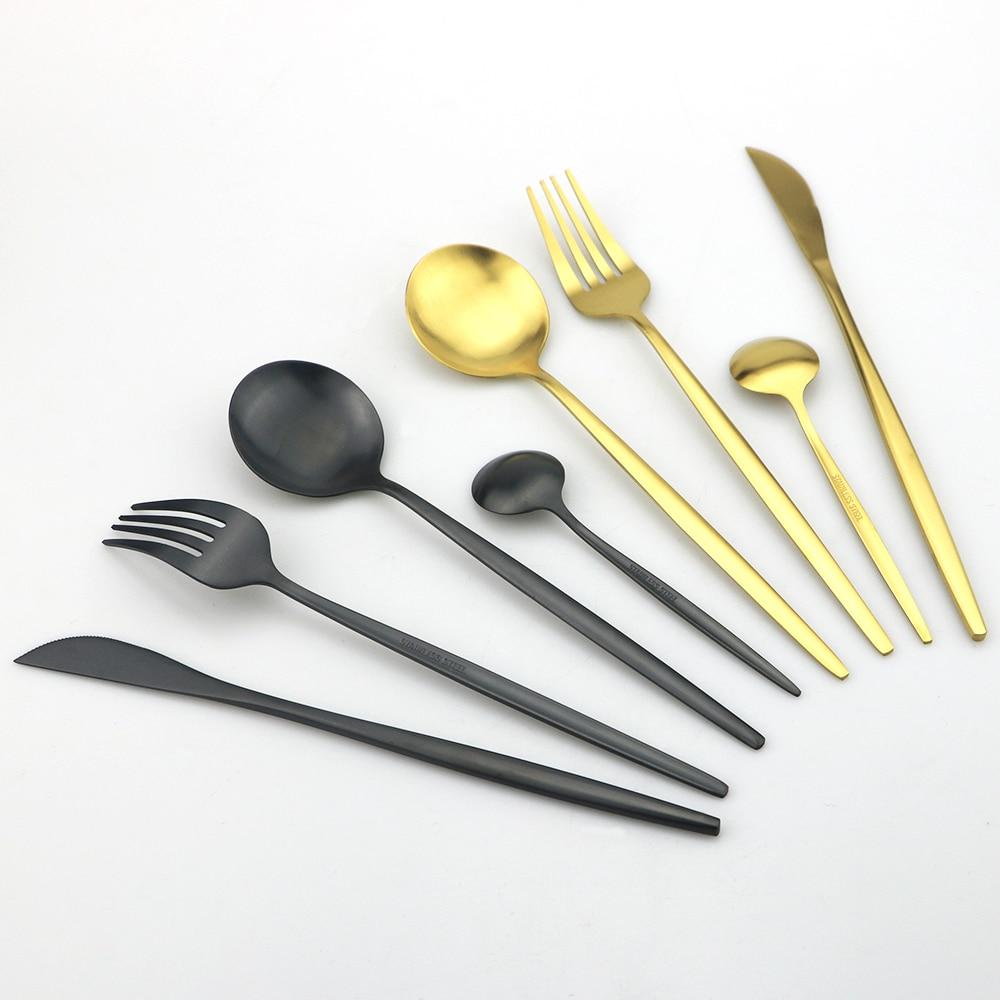 4 шт., черный набор столовых приборов, набор столовых приборов из нержавеющей стали 18/10, нож, вилка, десертная ложка, обеденная посуда, кухонное серебро, набор столовых приборов