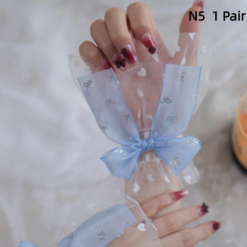 1 Pair Nail Art Tulle Photo Bow Glove Fake Pleated Cuff Manicure Photography Props Nail Tips Display Sleeve Accessories