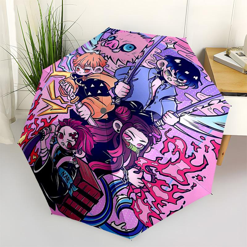 1pc Outdoor Umbrella with Demon Slayer Characters, Automatic Opening/Closing, Portable Tri-Fold Design, 8-Rib Iron Frame - Perfect Gift for Fans,