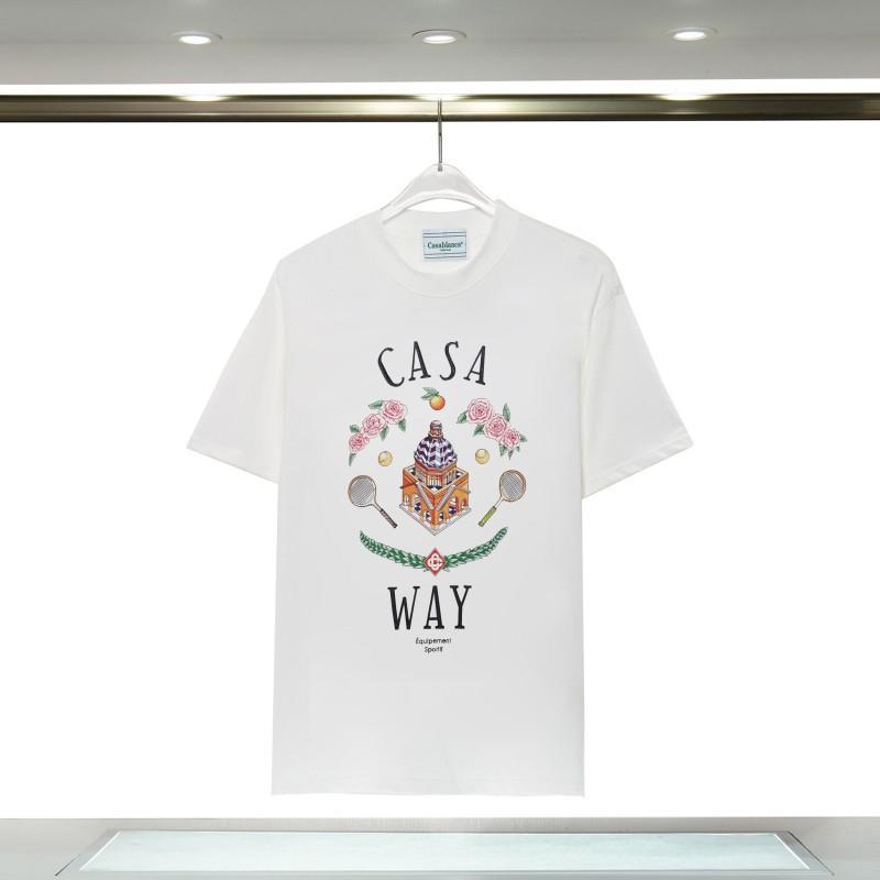 Casablanca Short Sleeve T-Shirt Couples Round Neck Loose Fit Cotton Casual Daily Wear