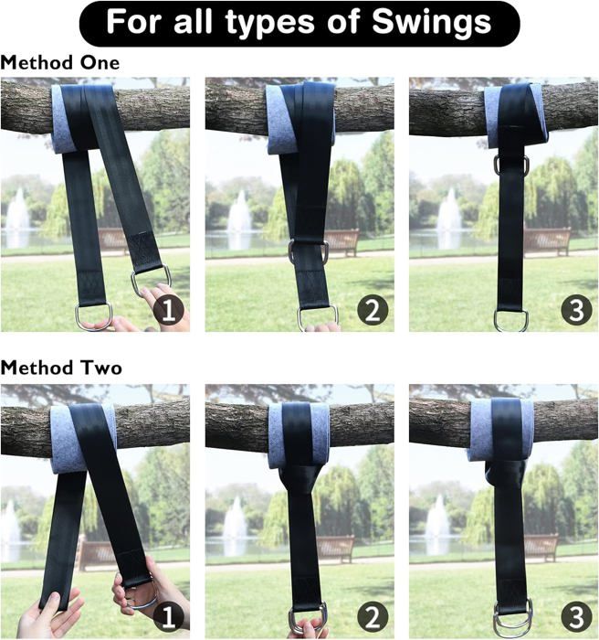 Sangles pour Hamac - Ultra Résistant - 150CM - 2 Crochets Mousquetons - Charge 500KG - Noir