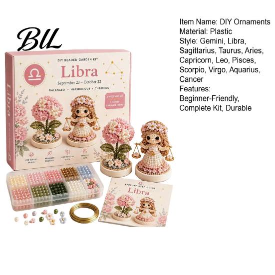 Office Desk Decoration Crafts 12 Zodiac Signs DIY Beaded Garden Kit, 3D Astrology Flower Craft Handmade Gift Ideas for Birthdays Bead Kit Beginners,