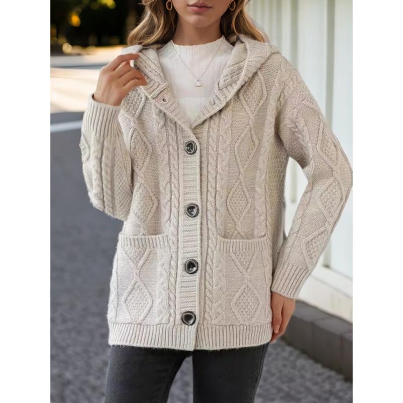 Tooxika Женская одежда 2024 Осень и зима Новый ретро жаккардовый однотонный вязаный кардиган женский повседневный свитер с капюшоном куртка