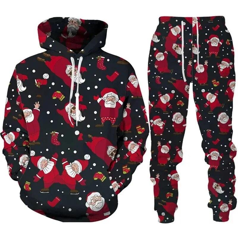 Y2k Newest Christmas 3D Print Hoodie/Suit Funny Santa Claus New Year Carnival Party Tracksuit Set Men Xmas Streetwear Clothing