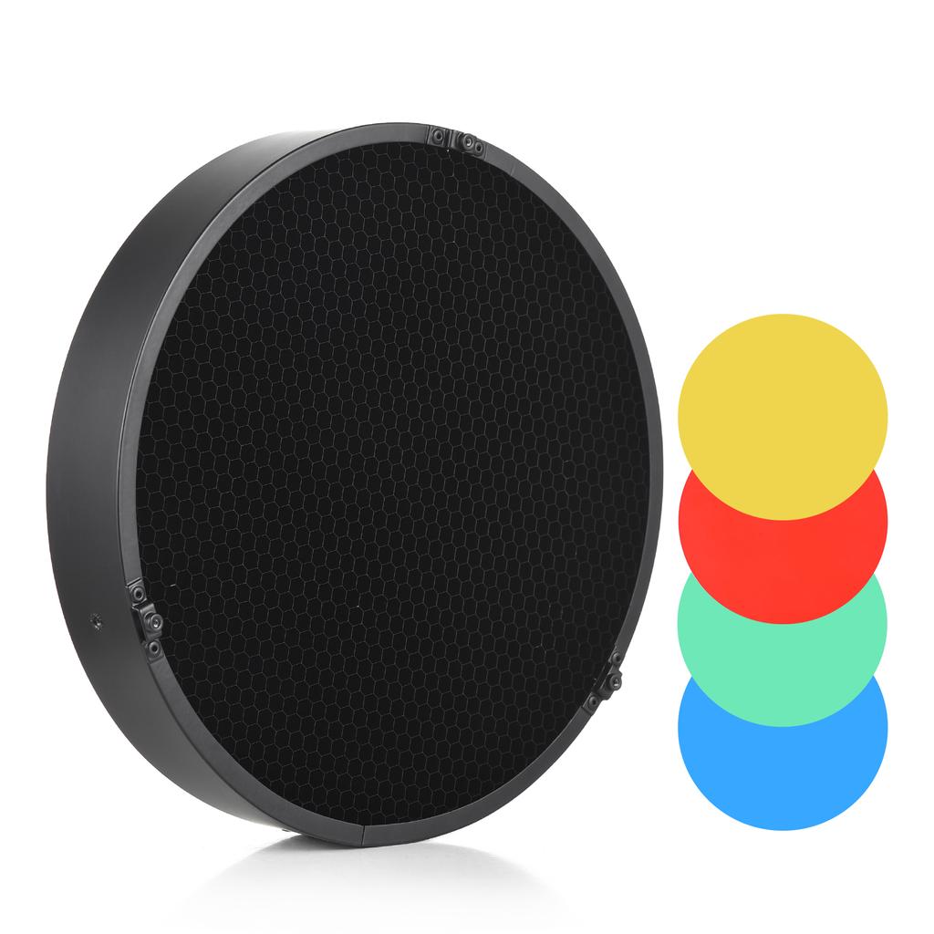 Сотовый абажур для фотосъемки, 60 градусов с 4 цветными фильтрами для 180-250 мм/7,1-9,8 дюйма