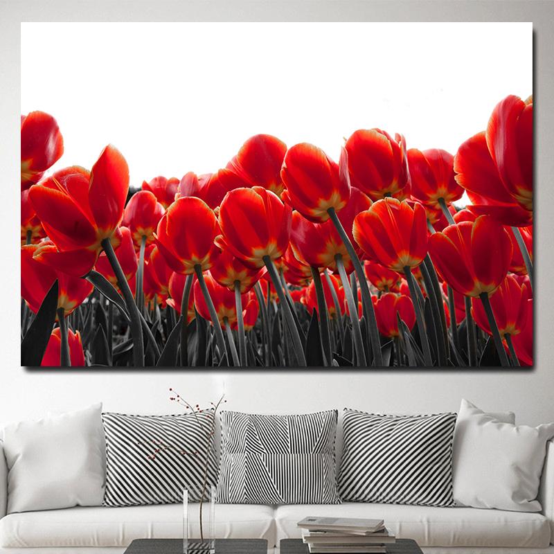 Красные поля тюльпанов, настенные картины, холст, живопись, цветочные полевые постеры и принты, цветочный пейзаж, настенное искусство для декора гостиной