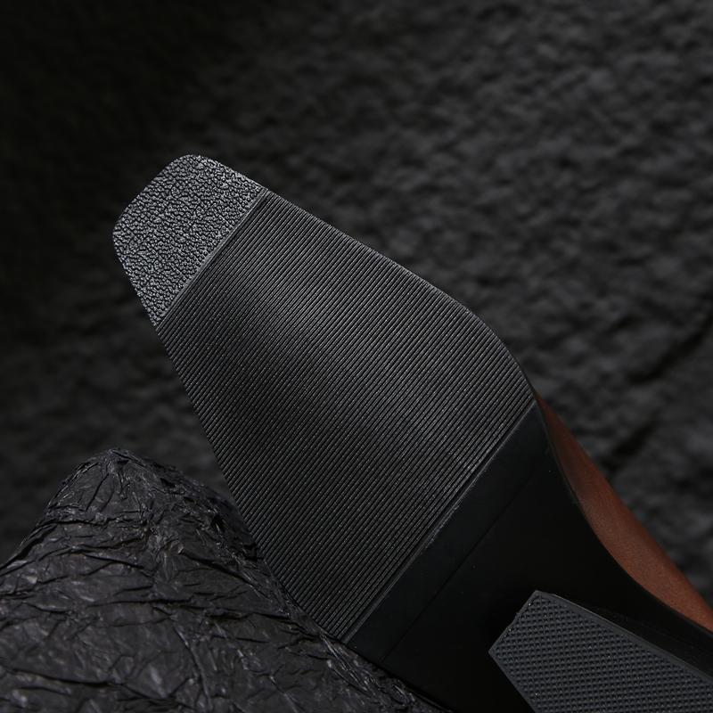 Модная женская новая летняя обувь из натуральной коровьей кожи с металлическим носком на высоком каблуке, ретро шлепанцы Мюли с большим квадратным носком