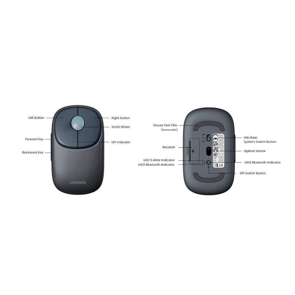 Bezprzewodowa Mysz Ugreen Mu102 Fun+ Bluetooth / 2.4 Ghz - Czarna